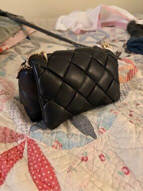 Black Quilted Mini Shoulder Bag with Gold Chain